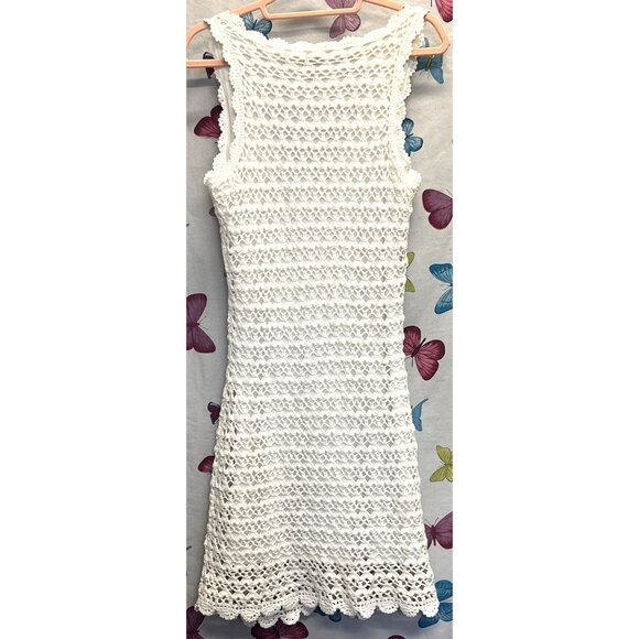 White Crochet Sleeveless Midi Boho Lined Dress Large By INC International Concep - Picture 2 of 4